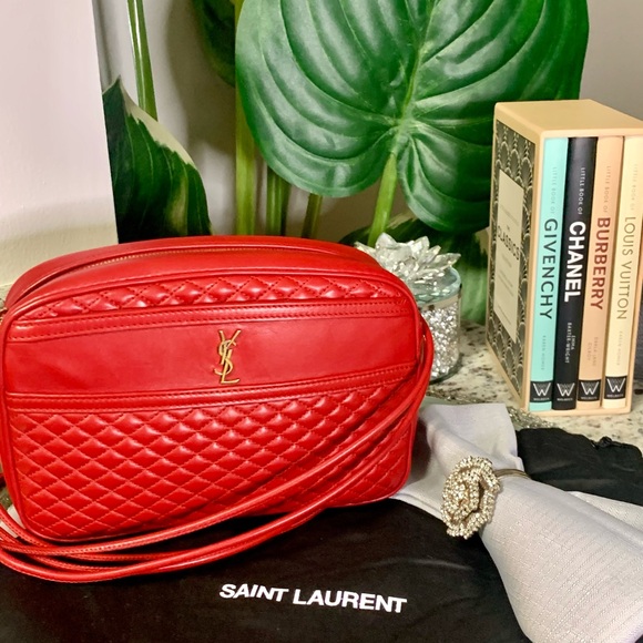 Yves Saint Laurent YSL Logo Vintage Camera Bag Crossbody Designer Luxury Red - Picture 2 of 13